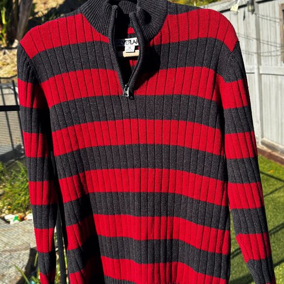 Silverlake W XL Black Red Striped Ribbed Half Zip Sweater 60/40 Cotton Blend - Picture 3 of 10